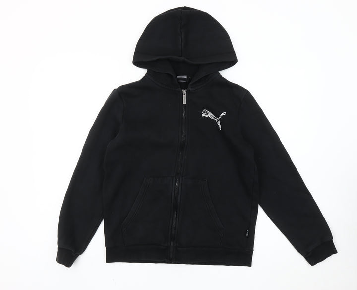 Puma Boys Black Full Zip Hoodie 14Y Fleece Logo Sportswear