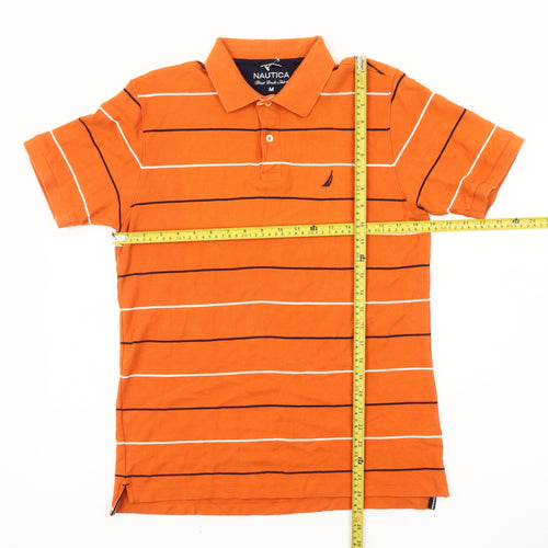 Nautica Men’s Orange Striped Polo Shirt M Cotton Short Sleeve