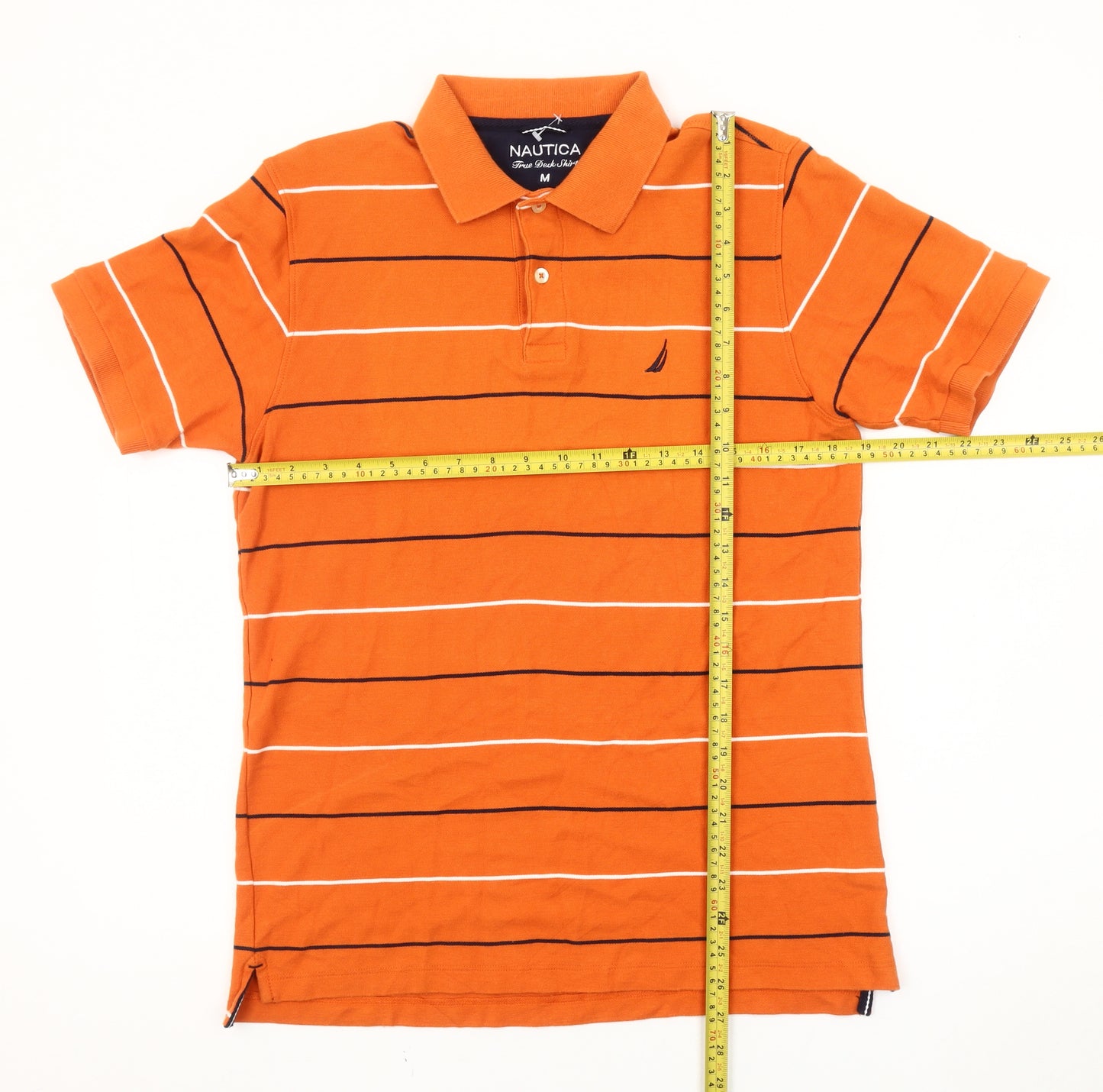 Nautica Men’s Orange Striped Polo Shirt M Cotton Short Sleeve