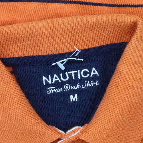 Nautica Men’s Orange Striped Polo Shirt M Cotton Short Sleeve