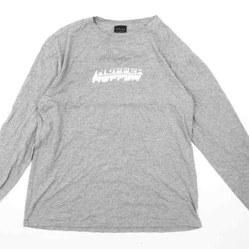 Huffer Men's Grey XL Long Sleeve Cotton Graphic T-Shirt