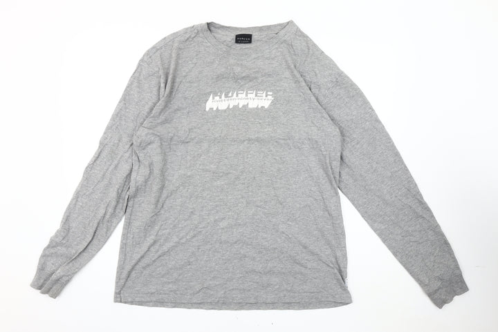 Huffer Men's Grey XL Long Sleeve Cotton Graphic T-Shirt