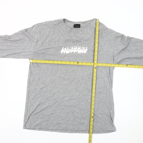 Huffer Men's Grey XL Long Sleeve Cotton Graphic T-Shirt