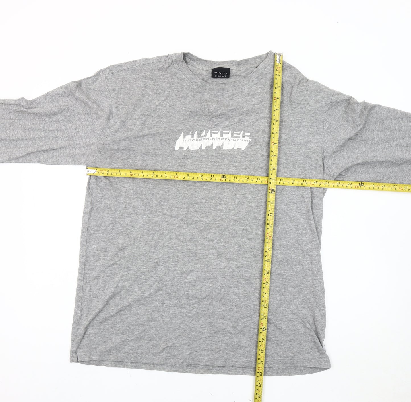 Huffer Men's Grey XL Long Sleeve Cotton Graphic T-Shirt