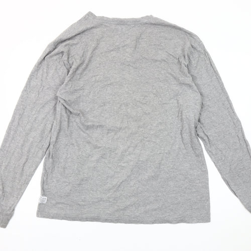 Huffer Men's Grey XL Long Sleeve Cotton Graphic T-Shirt