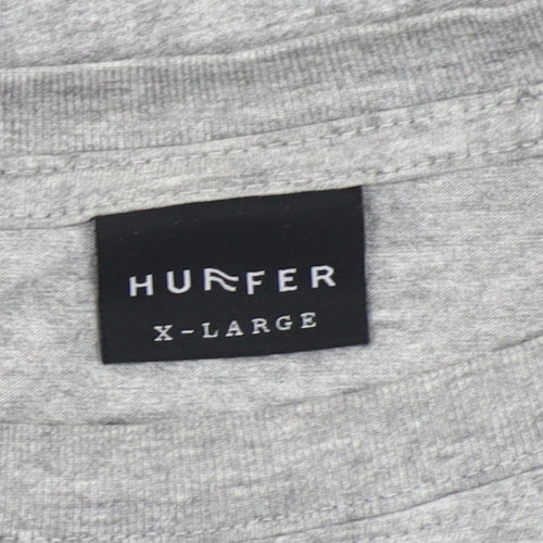 Huffer Men's Grey XL Long Sleeve Cotton Graphic T-Shirt