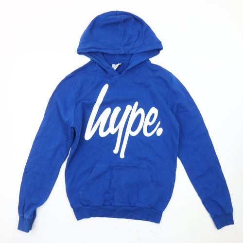 Hype Mens Blue Pullover Hoodie Small Logo Graphic Cotton Blend