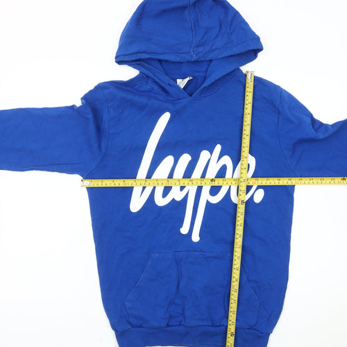Hype Mens Blue Pullover Hoodie Small Logo Graphic Cotton Blend