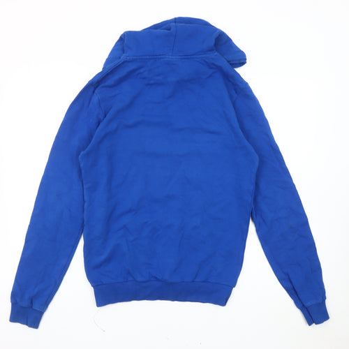 Hype Mens Blue Pullover Hoodie Small Logo Graphic Cotton Blend