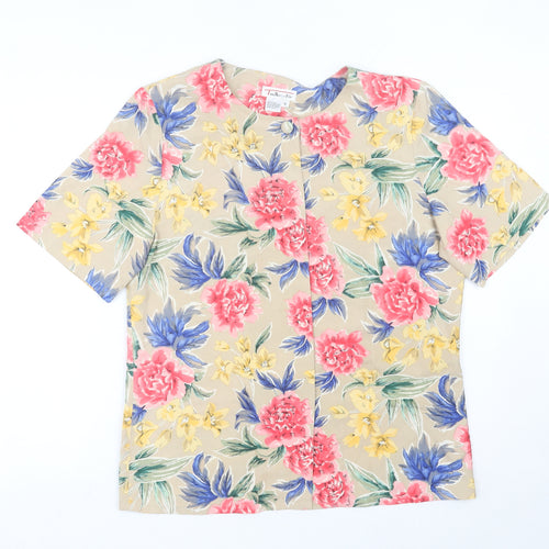 Talbots Womens Multicoloured Floral Silk Blouse Size 8 Short Sleeve