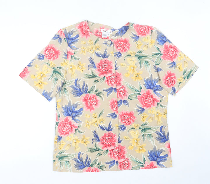 Talbots Womens Multicoloured Floral Silk Blouse Size 8 Short Sleeve