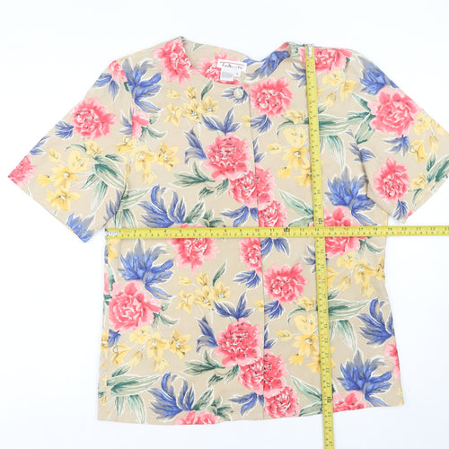 Talbots Womens Multicoloured Floral Silk Blouse Size 8 Short Sleeve