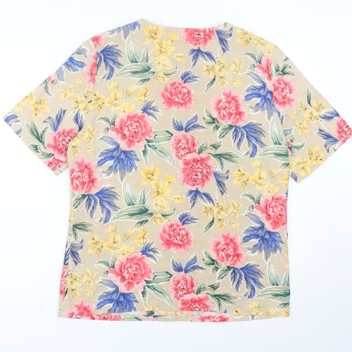 Talbots Womens Multicoloured Floral Silk Blouse Size 8 Short Sleeve