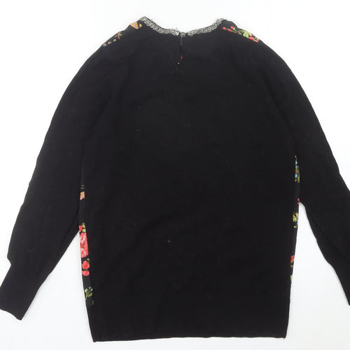 Oasis Womens Black Floral Beaded Crew Neck Pullover Jumper Size S