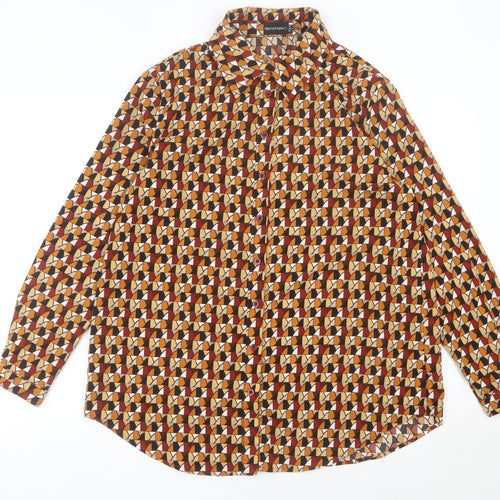 PrettyLittleThing Women’s Multicoloured Geometric Button-Up Shirt UK 8