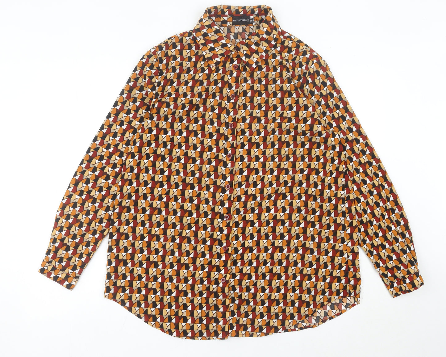 PrettyLittleThing Women’s Multicoloured Geometric Button-Up Shirt UK 8