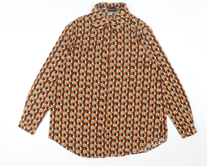 PrettyLittleThing Women’s Multicoloured Geometric Button-Up Shirt UK 8