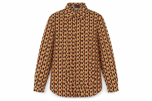 Front view of PRETTYLITTLETHING Women’s Multicoloured Geometric Button-Up Shirt UK 8