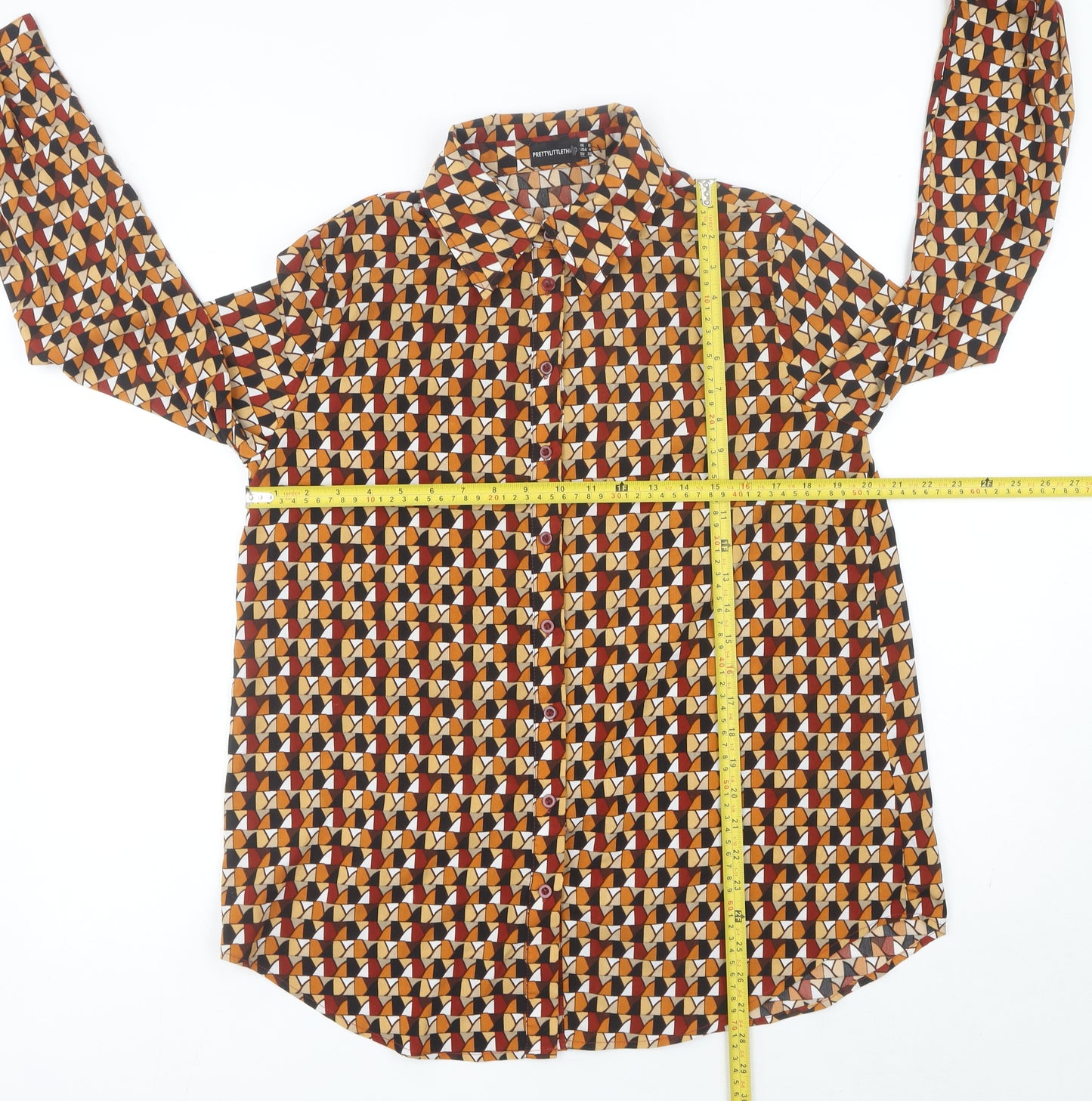 PrettyLittleThing Women’s Multicoloured Geometric Button-Up Shirt UK 8