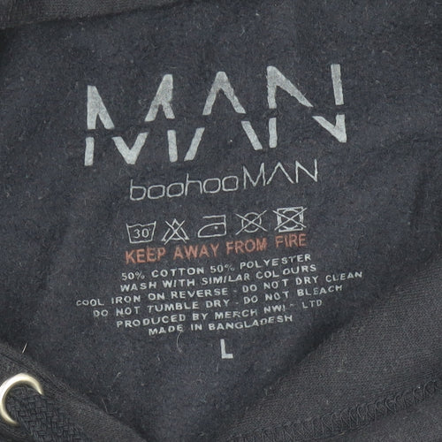 boohooMAN Men’s Black Pullover Hoodie L Graphic Print Logo