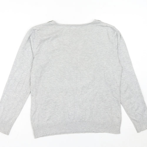 Kaleidoscope Womens Grey Floral Embroidered V-Neck Jumper Size 12