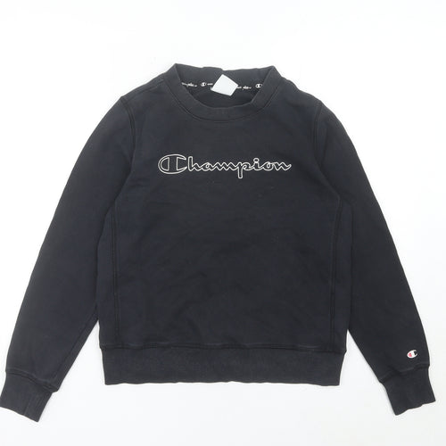 Champion Boys Black Medium Pullover Sweatshirt Crew Neck Logo Graphic