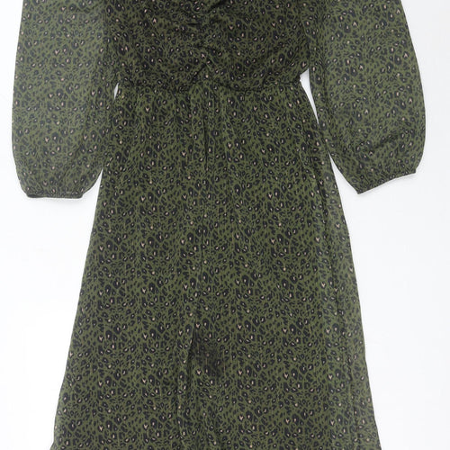 Claudia Collezioni Women's Green Leopard Print Puff Sleeve Dress S