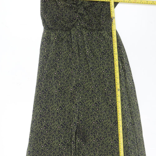 Claudia Collezioni Women's Green Leopard Print Puff Sleeve Dress S