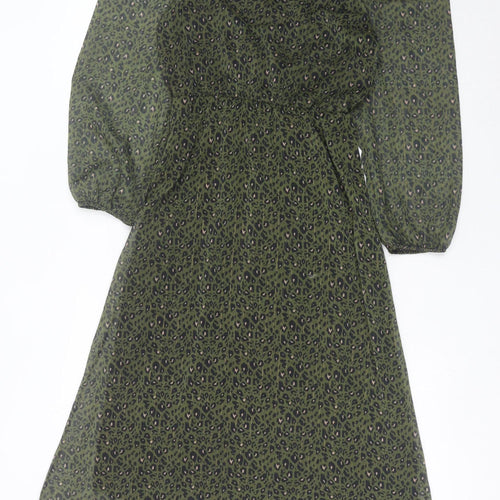 Claudia Collezioni Women's Green Leopard Print Puff Sleeve Dress S
