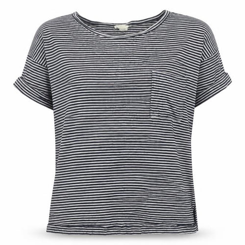 Club Monaco Women’s Black Striped Rayon T-Shirt M Casual