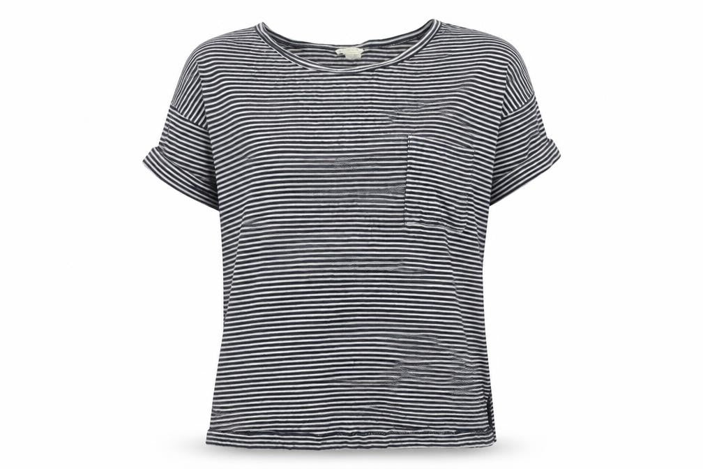 Club Monaco Women’s Black Striped Rayon T-Shirt M Casual
