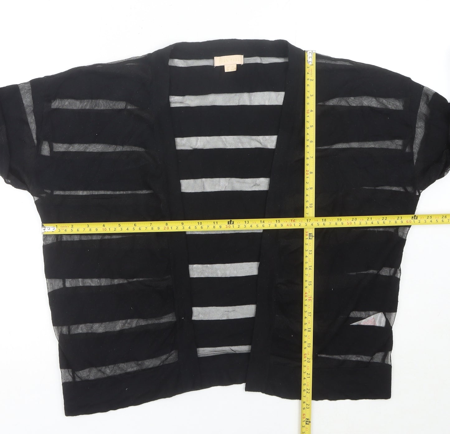 Plum Tree Womens Black Striped Open Knit Cardigan Size 18