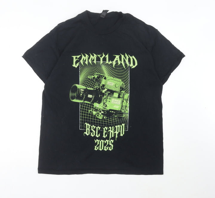 Gildan Men's Black Large Graphic Print Crew Neck T-Shirt