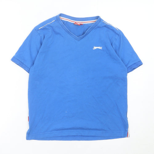 Slazenger Boys Blue 9-10 Years V-Neck Cotton Short Sleeve T-Shirt