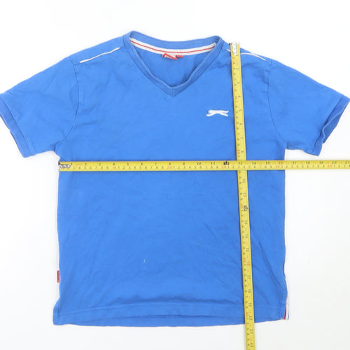 Slazenger Boys Blue 9-10 Years V-Neck Cotton Short Sleeve T-Shirt