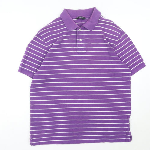 Marks and Spencer Men’s Purple Striped Polo Shirt Size M Cotton