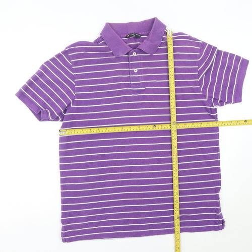 Marks and Spencer Men’s Purple Striped Polo Shirt Size M Cotton