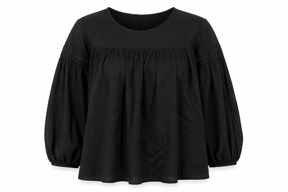 River Island Women’s Black Embroidered Boho Blouse Size 14 V-Neck