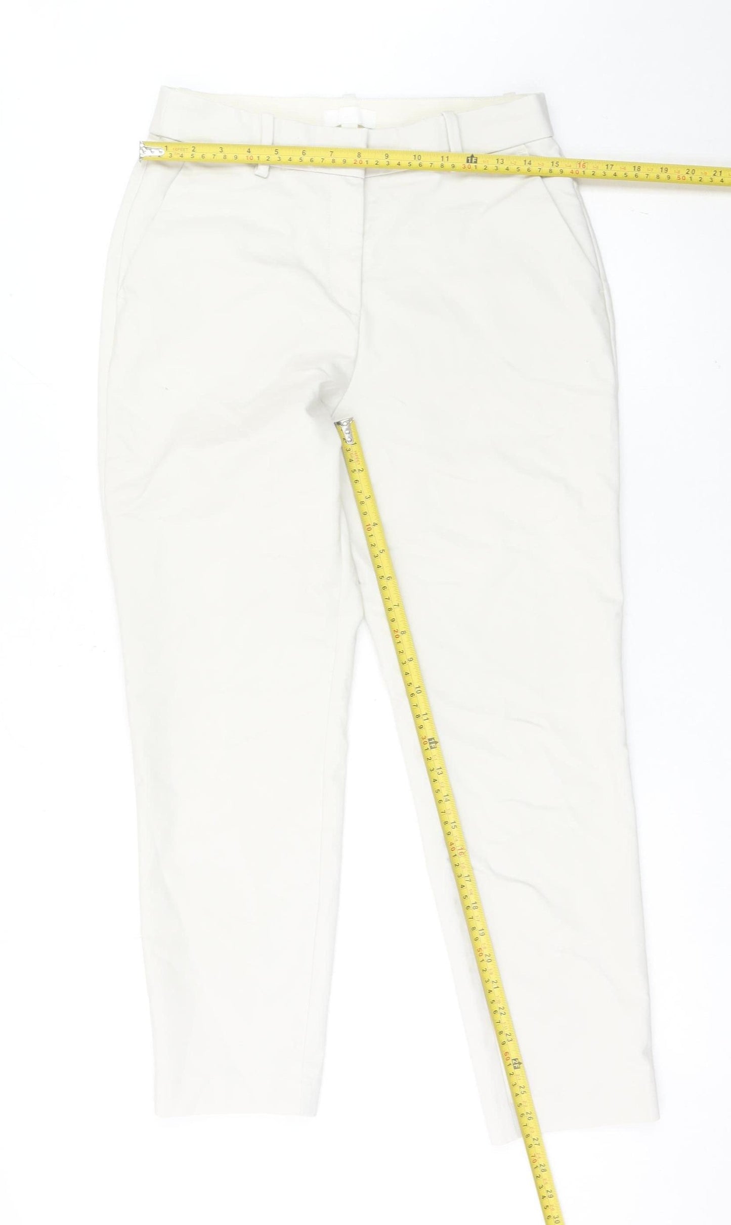 H&M Women Ivory Chino Trousers Size 12 Straight Leg Workwear