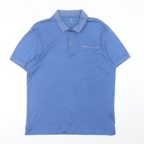 Marks and Spencer Men's Blue Polo Shirt Size M Cotton Short Sleeve