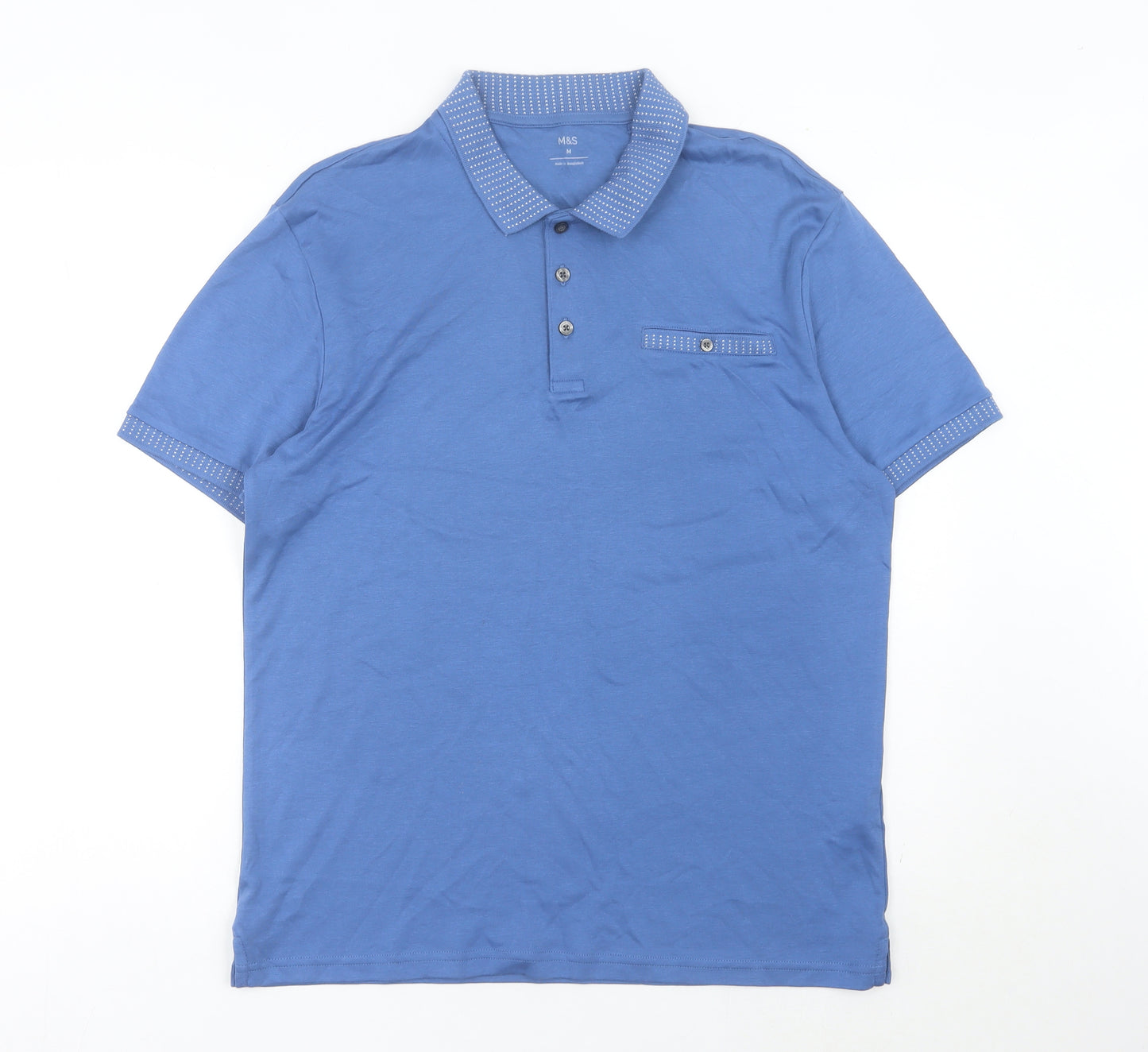 Marks and Spencer Men's Blue Polo Shirt Size M Cotton Short Sleeve