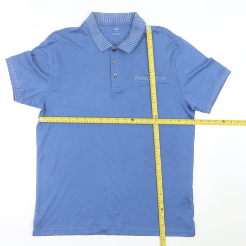 Marks and Spencer Men's Blue Polo Shirt Size M Cotton Short Sleeve
