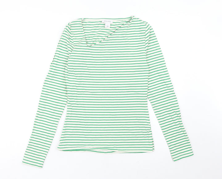 Warehouse Womens Green Striped Long Sleeve V-Neck T-Shirt Size S