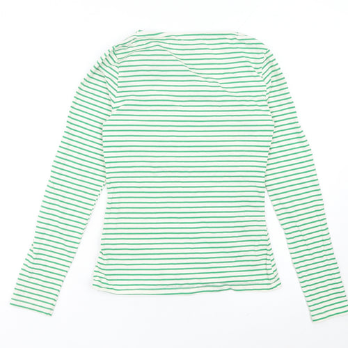 Warehouse Womens Green Striped Long Sleeve V-Neck T-Shirt Size S