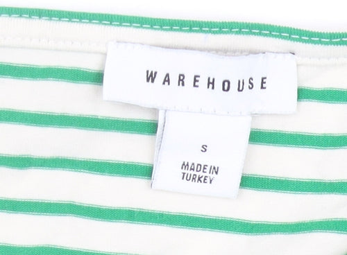 Warehouse Womens Green Striped Long Sleeve V-Neck T-Shirt Size S