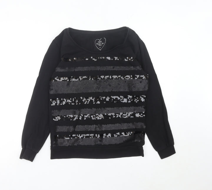 Next Women’s Black Sequin Long Sleeve Pullover Sweatshirt Size 6