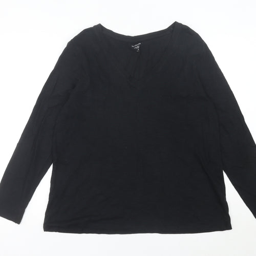 Marks and Spencer Womens Black Size 16 V-Neck Long Sleeve T-Shirt