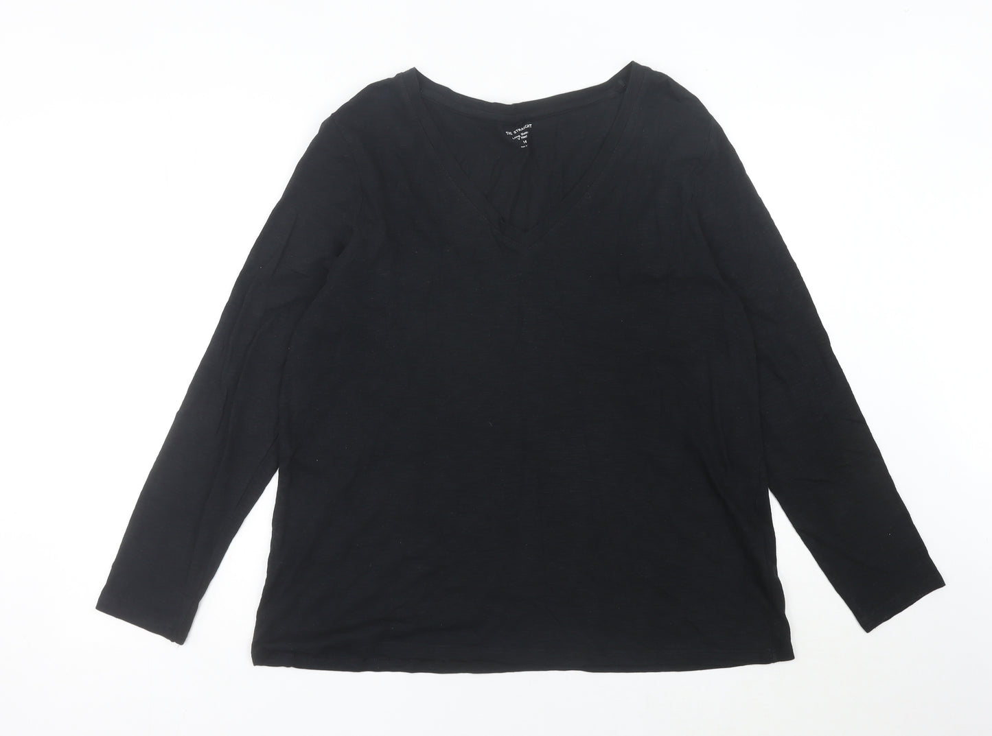 Marks and Spencer Womens Black Size 16 V-Neck Long Sleeve T-Shirt