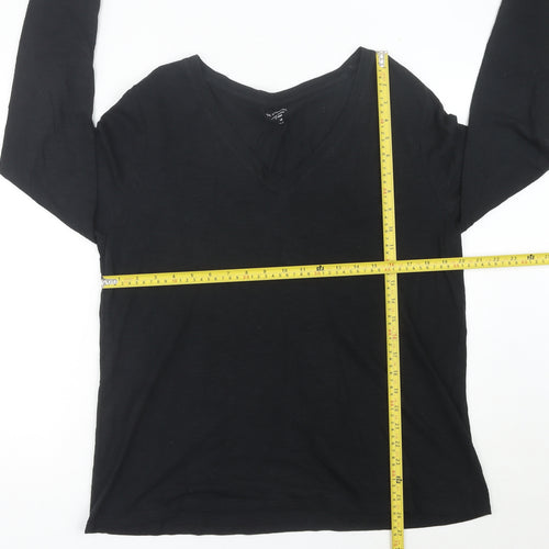 Marks and Spencer Womens Black Size 16 V-Neck Long Sleeve T-Shirt