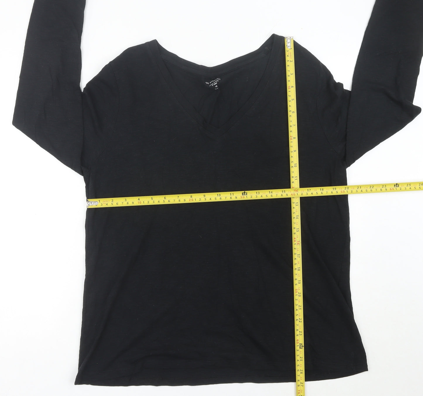 Marks and Spencer Womens Black Size 16 V-Neck Long Sleeve T-Shirt
